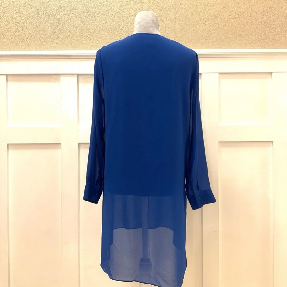 Chico’s long-form tunic split-front sheer Blouse Navy Blue Size:0